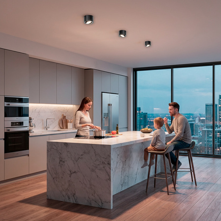 Povrchová montáž HALOGEN TUBE Spot Moving Round Black 50mm + LED 7W 3000K kazeta AMAT-S LUMILED