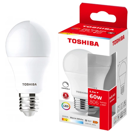 LED žiarovka E27 A60 8,5W = 60W 806lm 3000K teplá biela Dimmable TOSHIBA