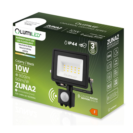 LED reflektor ZUNA2 10W 900lm 4000K IP44 Black Senzor pohybu LUMILED