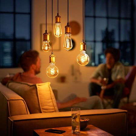 Edison E27 ST64 5,8W = 50W 640lm 2200K teplé vlákno jantárová PHILIPS stmievateľná LED žiarovka