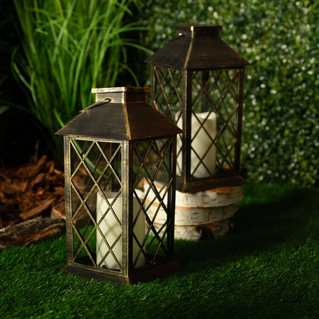 LED solárna záhradná lampa Stojaca lampa LIRIO 2 IP44 Závesná patinová lampa LUMILED