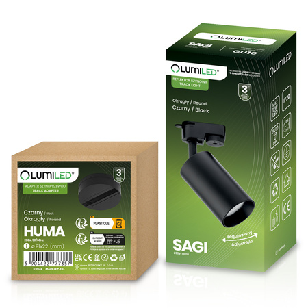 LUMILED HUMA RAIL KIT BLACK + SAGI RAIL SPOTLIGHT BLACK