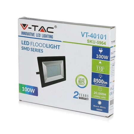 LED reflektor 100W 8500lm 4000K IP65 čierny SMD VT-40101B V-TAC