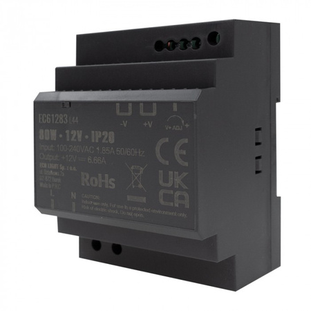 Napájací zdroj na DIN lištu pre LED pásky 80W 12V 6,66A IP20 PREMIUM Ecolight