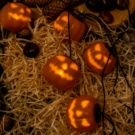 Batériový veniec 8xLED Dekoratívne tekvice 4,45 m Halloween svetlá + USB C