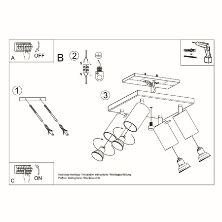 SPOT TUBA Povrchový reflektor 4x GU10 Tubular Black Moderné kruhové stropné svietidlo Sollux