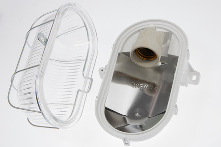 LED E27 CHANNEL Garážové svetlo oválne 100W mriežka kov IP44 biela KOBI