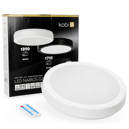 LED stropné svietidlo do kúpeľne Povrchová montáž 18W 1890lm 4000K 120° so senzorom pohybu a súmraku Biela IP65 Nairos Kobi