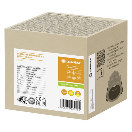 LED zapustené bodové svietidlo 8W 640lm 3000K, teplá biela Dimmable Mesh Spot Black Darklight Ledvance