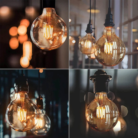 3x dekoratívna LED žiarovka E27 G95 6W = 50W 660lm 2000K teplá biela 360° vlákno LUMILED Globe Amber