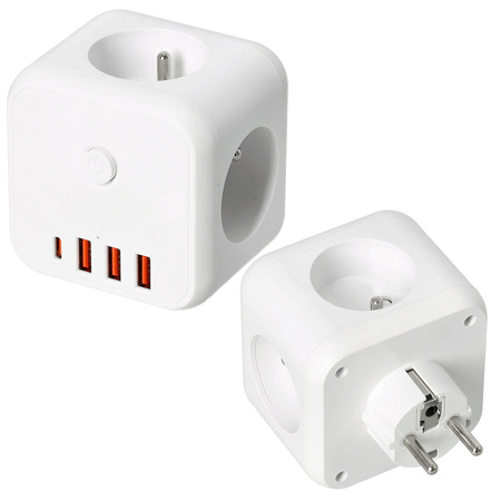 Sieťový rozdeľovač Zástrčka 3x zásuvka s uzemnením 3x USB-C Vypínač biely Linea Pro Cube Kobi