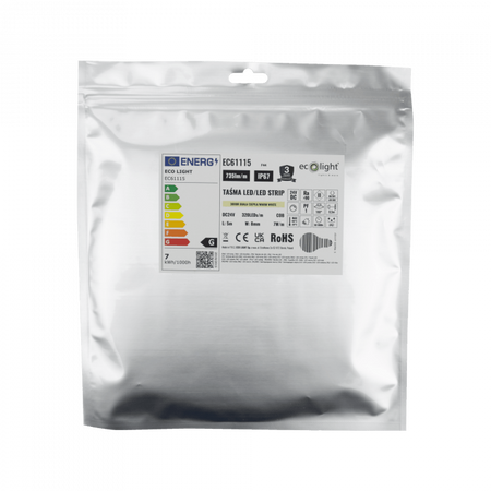 LED pásik COB 7W/m 735lm/m 320LED/m 24V 3000K, teplá biela IP67 Roll 5m Ecolight