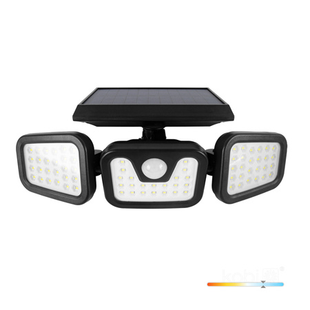 LED reflektor Solárne vonkajšie záhradné 1,5W lm 6000K studené so senzorom pohybu a súmraku IP44 čierna žiara Kobi