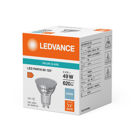 LED žiarovka GU10 PAR16 6,9W = 49W 620lm 6500K studená biela 120° Ledvance