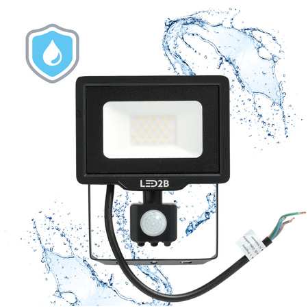 Vonkajší LED reflektor záhradný 20W 1600lm 6500K studený 120° so senzorom pohybu a súmraku IP65 čierny MHC Kobi