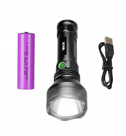 Taktická LED baterka Výkonná nabíjateľná USB-C 20W 1900lm IPX6 VAYOX