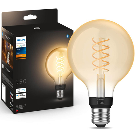 LED žiarovka E27 Sphere G93 7,2W = 40W 550lm 2100K teplá biela FILAMENT SMART Smart Bluetooth ZigBee White Philips HUE