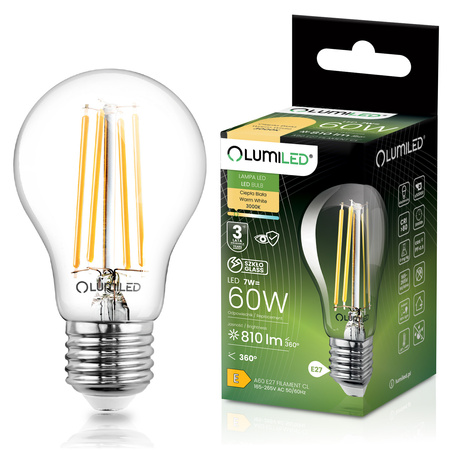 LED žiarovka E27 A60 7W = 60W 806lm 3000K teplá biela 360° FILAMENT LUMILED