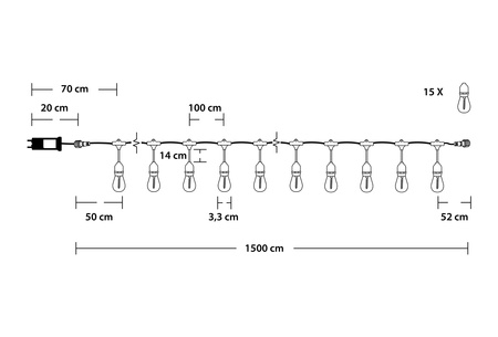 MALUS Vonkajšia záhradná girlanda Svetelná reťaz 15m 15xE27 Lumiled