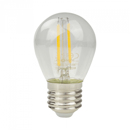 LED žiarovka guľka P45 E27 2W 240lm 2700K teplá biela FILAMENT Ecolight