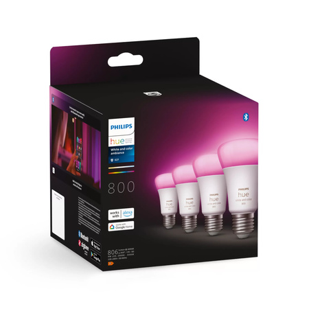 4x LED žiarovka E27 A60 9W = 60W 806lm 2000-6500K CCT + RGB SMART Smart Bluetooth ZigBee White and Color Ambiance Philips HUE