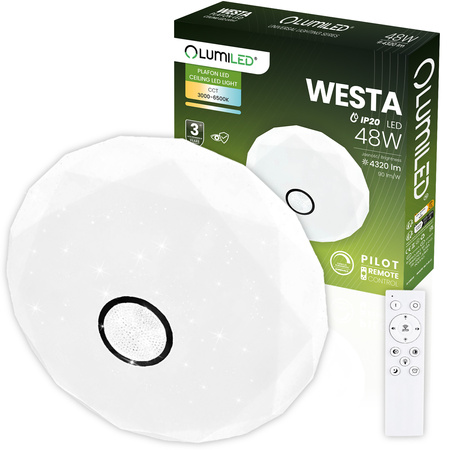 LED stropný plafón WESTA 48W CCT biely okrúhly 40cm + PILOT LUMILED