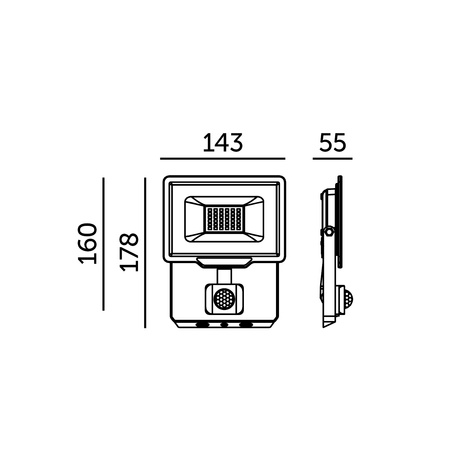 LED reflektor Vonkajšie záhradné svietidlo 30W 2550lm 6500K Studené 120° so senzorom pohybu a súmraku IP65 Čierna MHC Kobi