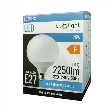 LED žiarovka Sphere G120 E27 25W 2250lm 6500K studená biela Ecolight