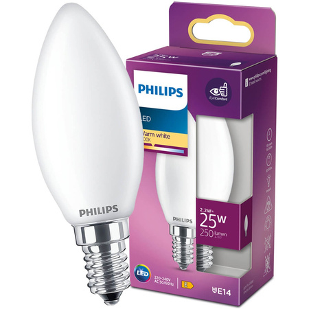 LED žiarovka E14 sviečka B35 2,2W = 25W 250lm 2700K teplá biela FILAMENT LED Classic Philips