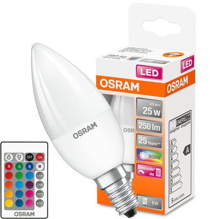 LED žiarovka B37 sviečka E14 4,2W = 25W 250lm 2700K RGBW 200° stmievateľná Pilot Retrofit Filament Osram
