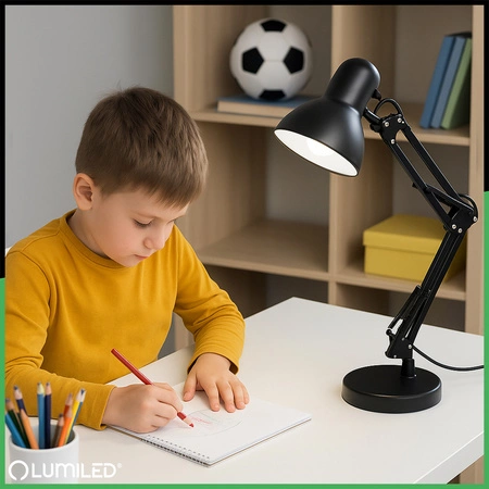 Kresliaca stolová lampa E27 TOBI Black Lumiled + stolový držiak