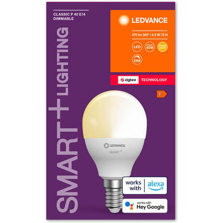 LED žiarovka E14 Traditional 4,9W = 40W 470lm 2700K teplá biela Dimmable SMART+ ZigBee Classic Ledvance