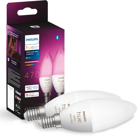 2x LED žiarovka E14 sviečka B39 5,3W = 40W 470lm 2000-6500K CCT + RGB SMART Smart Bluetooth ZigBee White and Color Ambiance Philips HUE