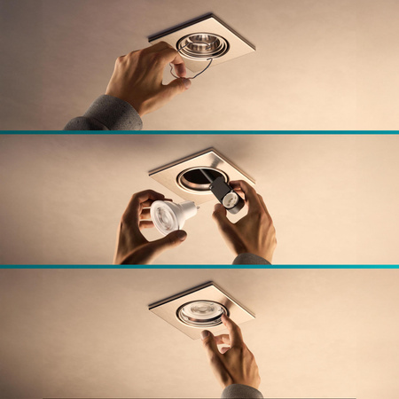 LED GU10 zapustená podhľadová hliníková štvorcová niklová Peridot Philips