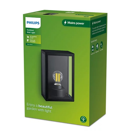 Záhradné nástenné svietidlo Vonkajšie fasádne svietidlo E27 IP44 čierne Alzor Philips