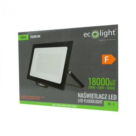 LED reflektor 200W 18000lm 3000K, teplá biela IP65 NL-1 Ecolight