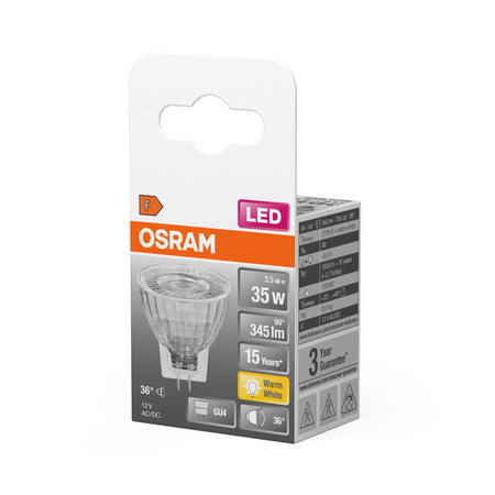 LED žiarovka MR11 reflektor GU4 4,2W = 35W 345lm 2700K teplá biela 12V 36° STAR Osram