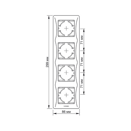 Horizontálny rám pre štvorzásuvkové nástenné zásuvky Čierna BINERA VIDEX