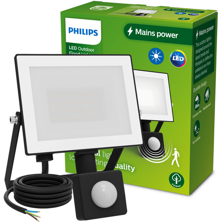 LED reflektor 20W 2050lm 3000K IP65 so senzorom pohybu a súmraku čierny Lois Philips