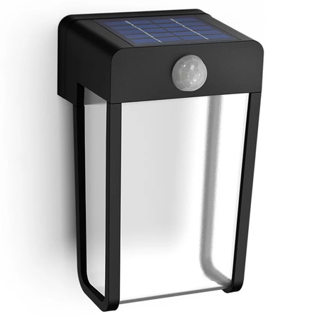 Záhradné nástenné svietidlo Solárne vonkajšie fasádne LED 2,3 W 250 lm 2700K so senzorom pohybu a súmraku Čierny plášť Philips
