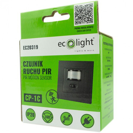 PIR senzor pohybu a súmraku zapustený do krabice čierny 9 m 160° CP Ecolight