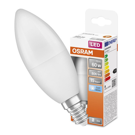 LED žiarovka B39 sviečka E14 7,5W = 60W 806lm 4000K neutrálna biela 180° STAR CLASSIC Osram