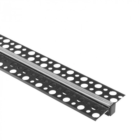 Hliníkový LED profil pre sadrokartón REGIPS Zapustená zapustená montáž Čierna 2 m s priehľadným difúzorom pre LED pásy + krytky Séria Ecolight GPW