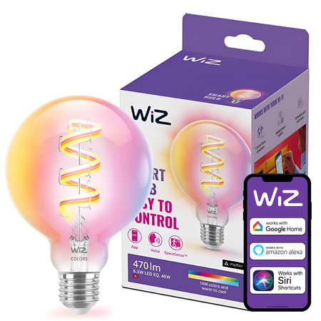 LED žiarovka E27 Sphere G95 6,3W = 40W 470lm 2200-6500K RGB + TW FILAMENT Smart SMART WiFi Bluetooth App WiZ