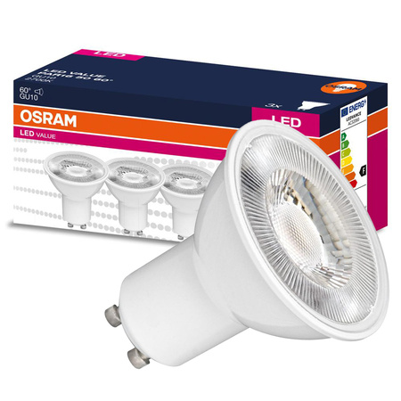 3x LED PAR16 reflektor GU10 4,5W = 50W 350lm 2700K, teplá biela 60° VALUE Osram
