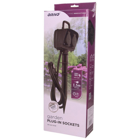 Záhradná zásuvka 2x2P+Z Dvojitá s klapkou s uzemňovacou klapkou s uzemňovacou zástrčkou IP44 Kábel 1,5m ORNO