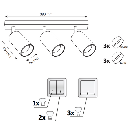 Nástenné a stropné bodové svietidlo 3x GU10 White Gold MARIBEL Sanico Goldlux