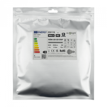 LED pásik COB 7W/m 805lm/m 320LED/m 24V 4000K neutrálna biela IP67 roll 5m Ecolight