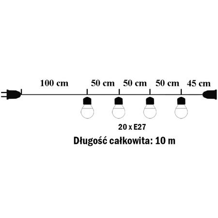 Záhradná vonkajšia svetelná reťaz Girland 10m 20xE27 LED 1,3W Kobi