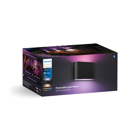 Záhradné nástenné LED vonkajšie fasádne svietidlo 20,4 W 1020 lm IP44 Biela a farebná Ambiance RGB + TW Black Smart SMART Zigbee Bluetooth Dymera Philips HUE